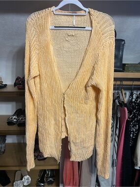 Free People Yellow / Peach colored Women’s Button-Up Ribbed Sweater Cardigan